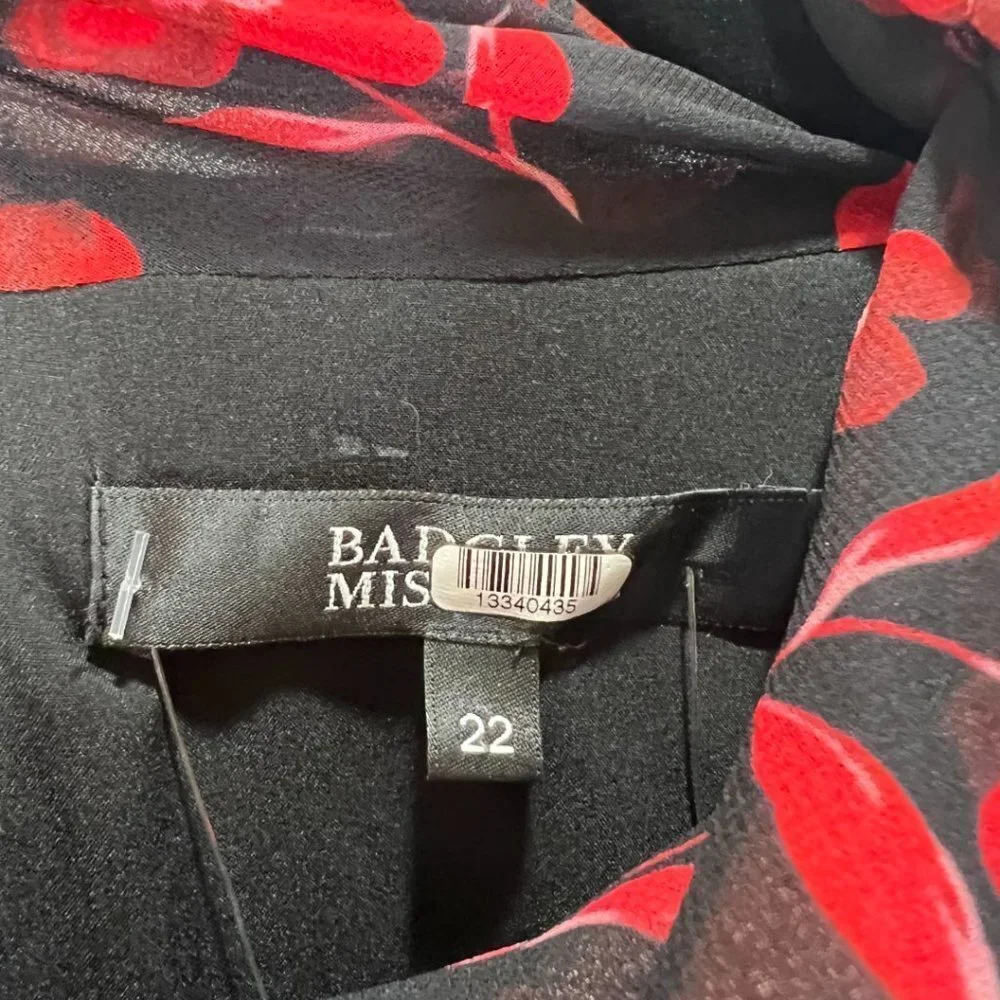 Badgley Mischka Black Red Floral High Neck Sheath Dress $495 - Picture 11 of 14
